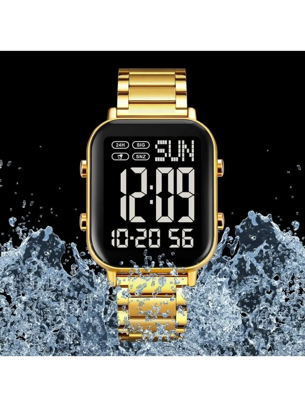 Unisex Gold And Black Analog Stainless Steel Waterproof Electronic Digital Watch